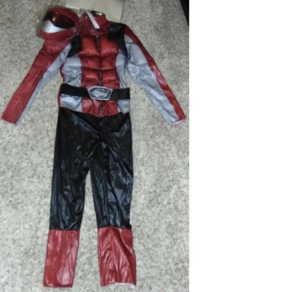 Power Rangers Light Up Muscle Halloween Costume 4/6 Red Ranger Jumpsuit & Mask